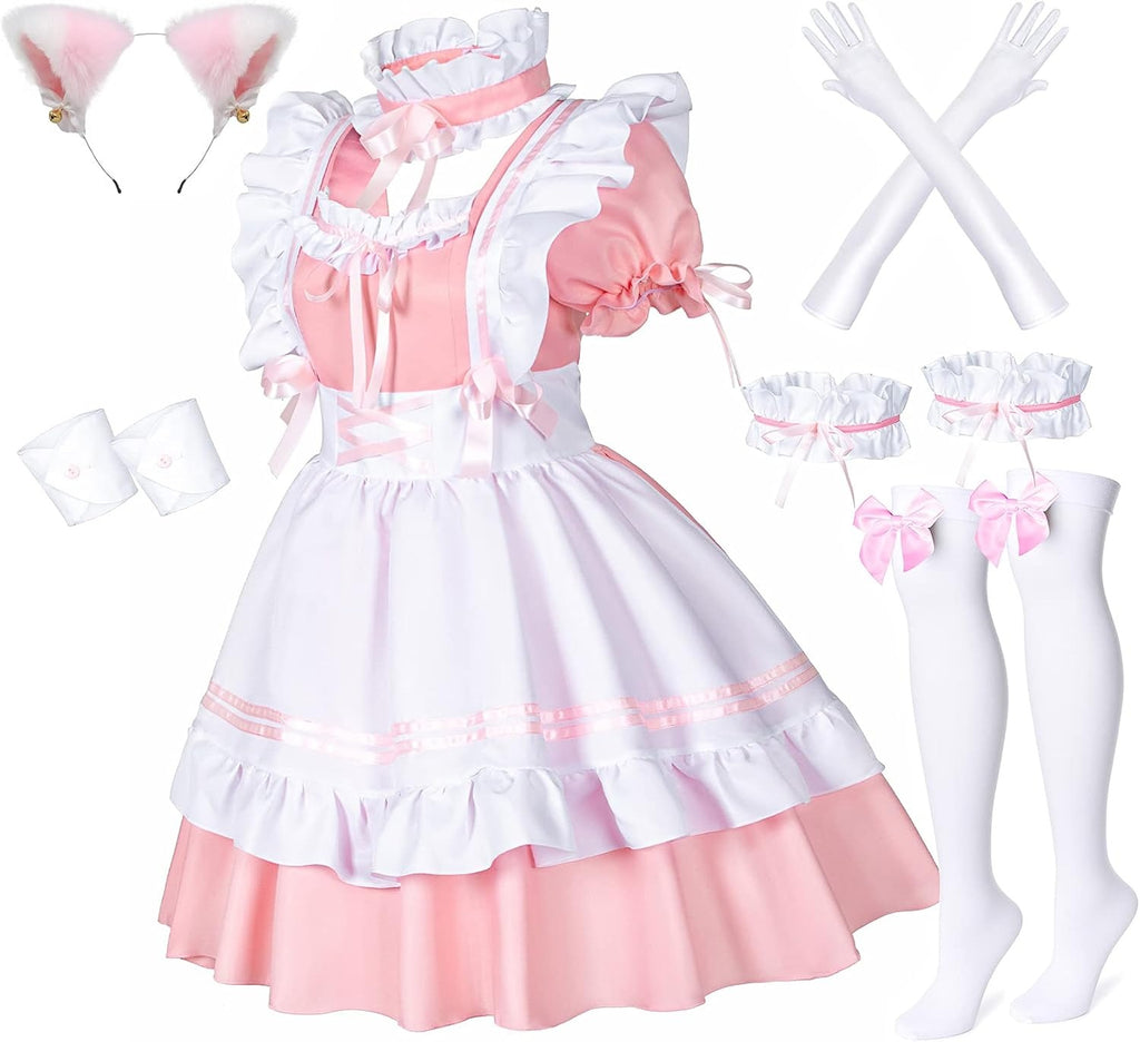 Cosfaire Kawaii French Maid Lolita Cosplay Costume Set with Cat Ears, Apron & Accessories - View 11