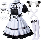 Cosfaire Kawaii French Maid Lolita Cosplay Costume Set with Cat Ears, Apron & Accessories
