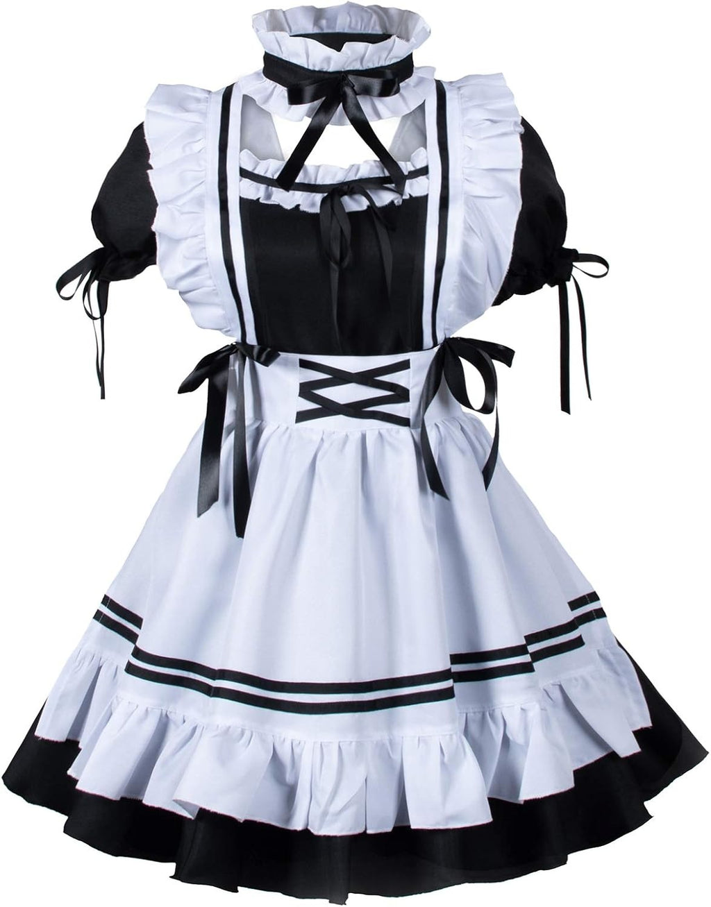 Cosfaire Kawaii French Maid Lolita Cosplay Costume Set with Cat Ears, Apron & Accessories - View 3