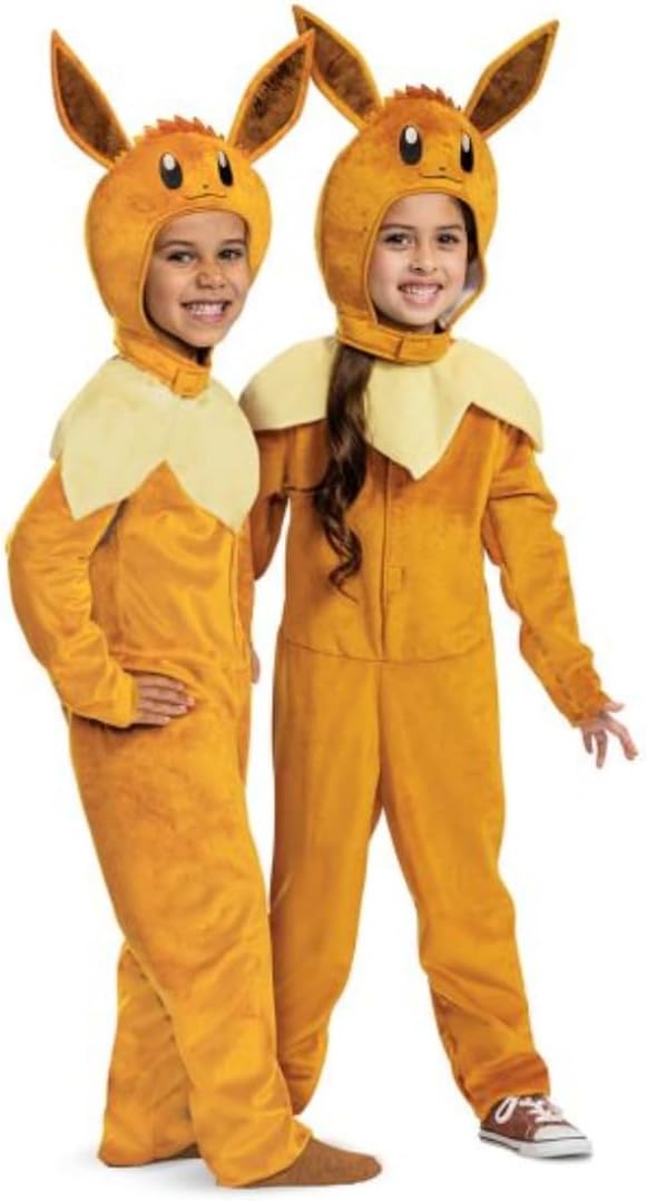 Cosfaire Eevee Costume for Kids, Pokemon Costume Hooded Jumpsuit