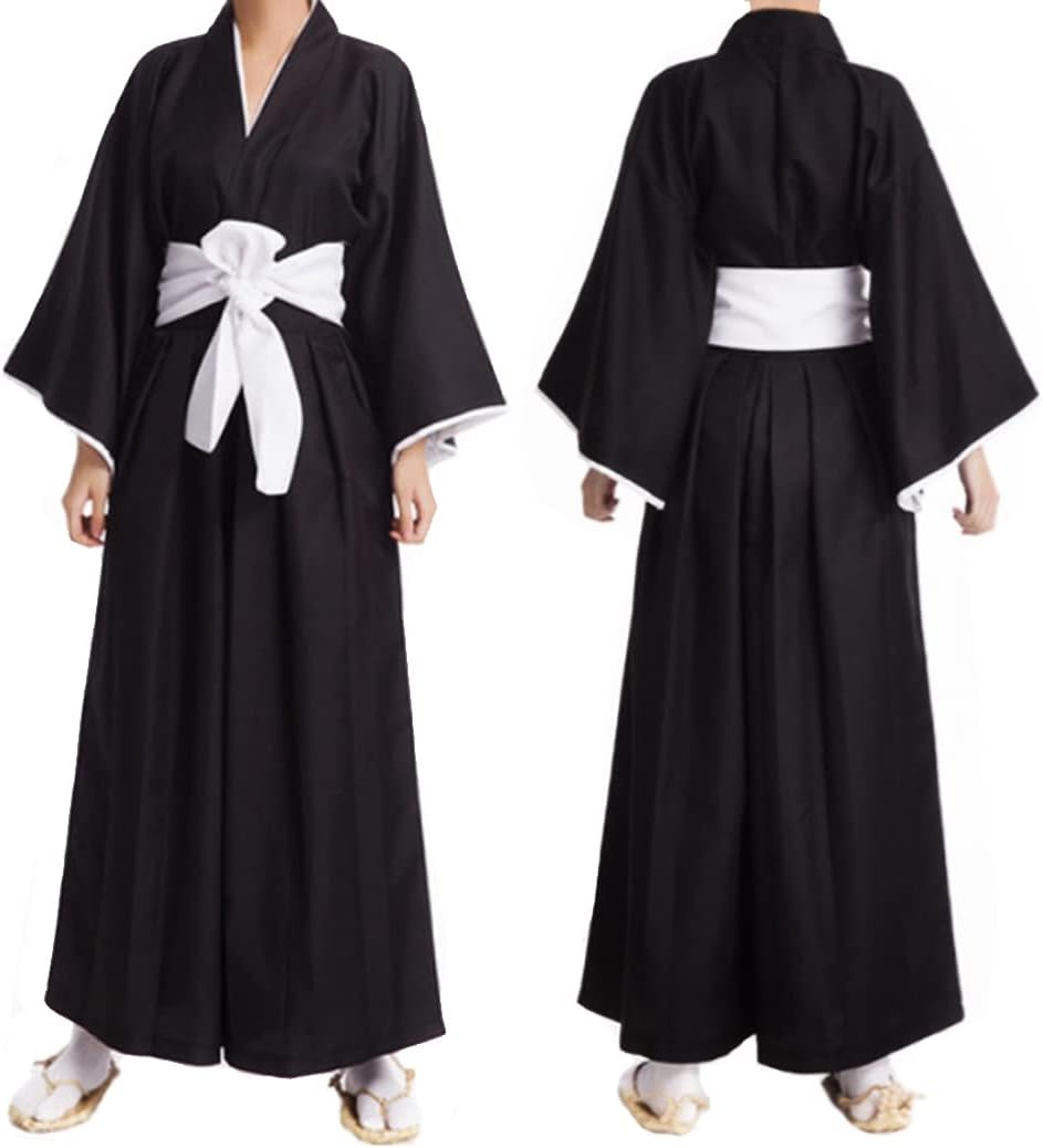 Cosfaire Adult Anime Black Robe Cloak Cosplay costumes Japanese Traditional Samurai Uniform Kimono outfit Halloween outfits