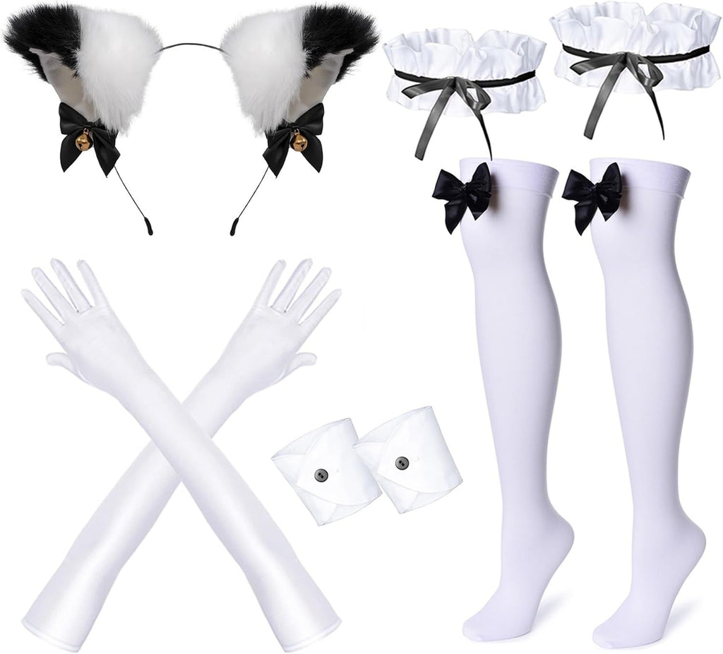 Cosfaire Kawaii French Maid Lolita Cosplay Costume Set with Cat Ears, Apron & Accessories - View 5