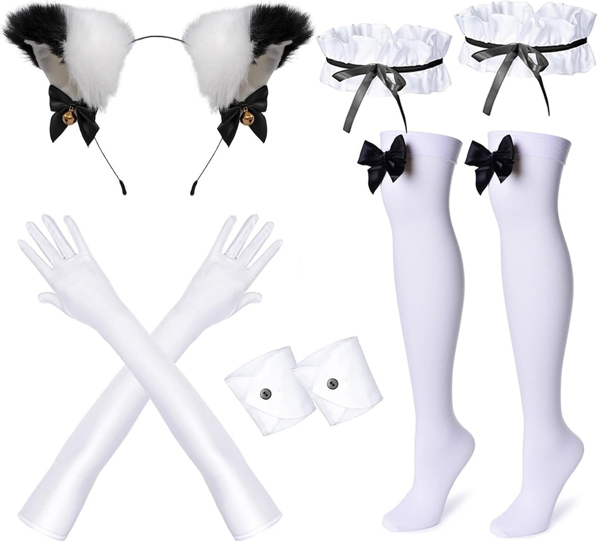Cosfaire Kawaii French Maid Lolita Cosplay Costume Set with Cat Ears, Apron & Accessories - View 5