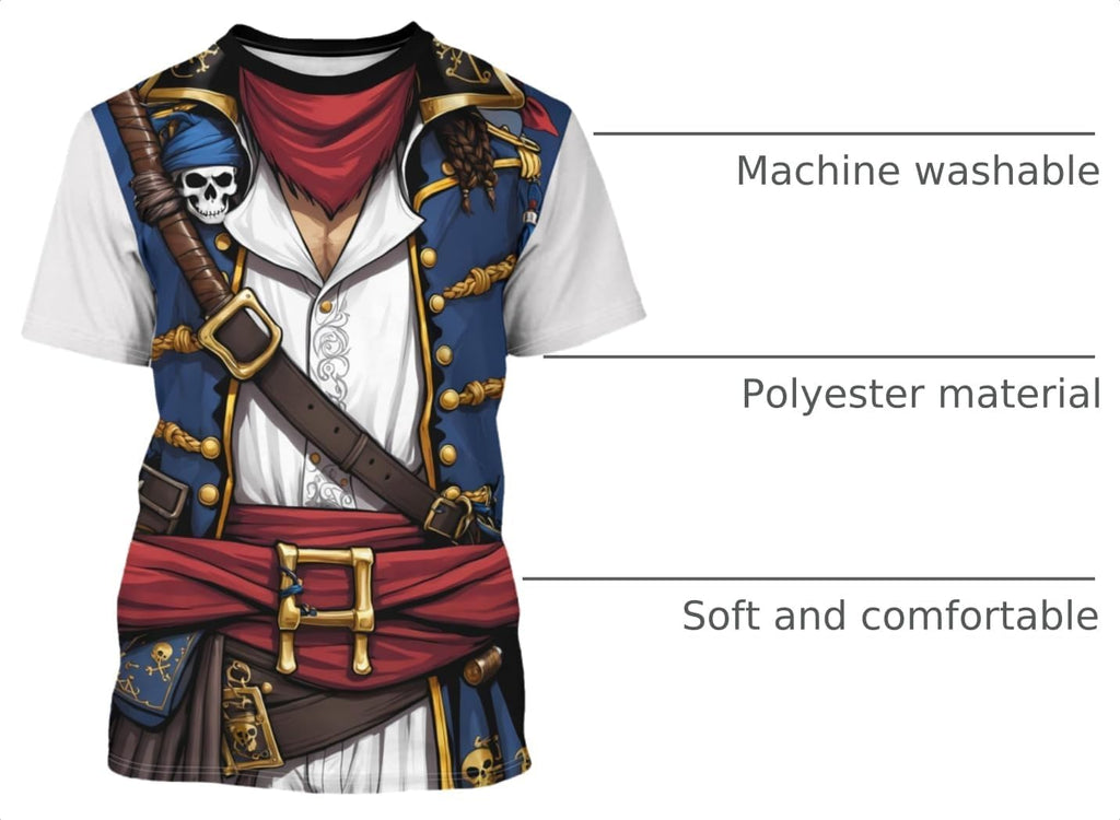 Cosfaire Anime Pirate Captain Tee Tuxedo T-Shirt Funny Cosplay Costume Tee Crewneck Short Sleeve Casual Top Unisex - View 4