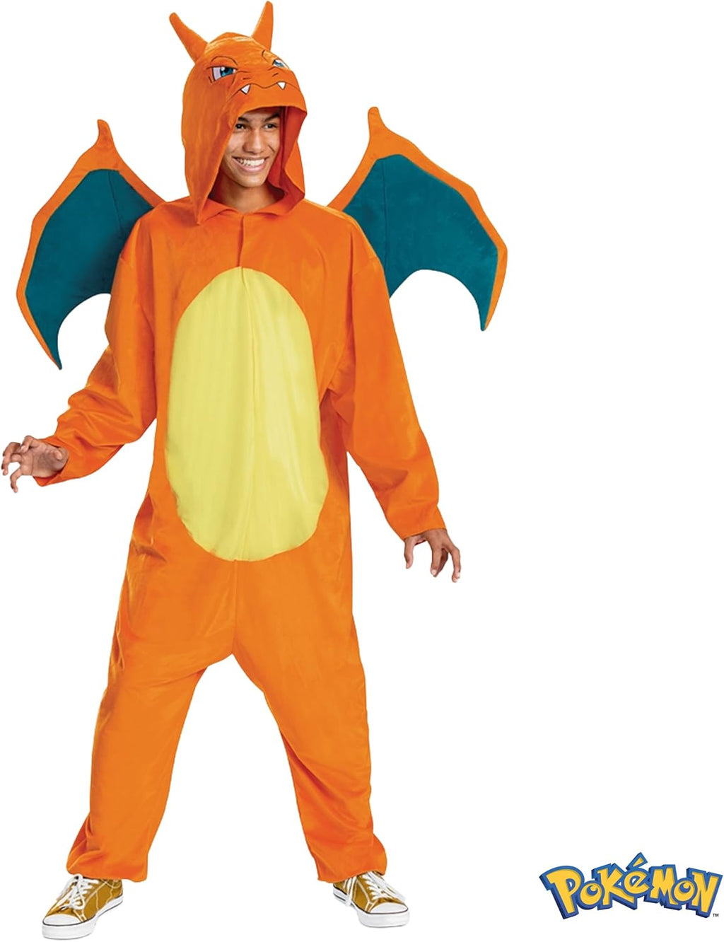 Cosfaire Charizard Costume, Deluxe Pokemon Halloween Costume with Hood and Wings, Adult Size - View 2