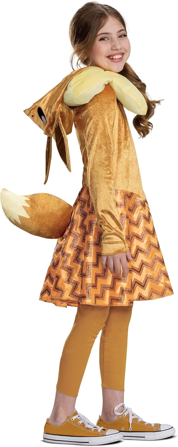 Cosfaire Girls Deluxe Girl's Pokemon Eevee Hooded Costume With Ears & Tail | Kid's Pokemon Eevee Cosplay Dress - View 5