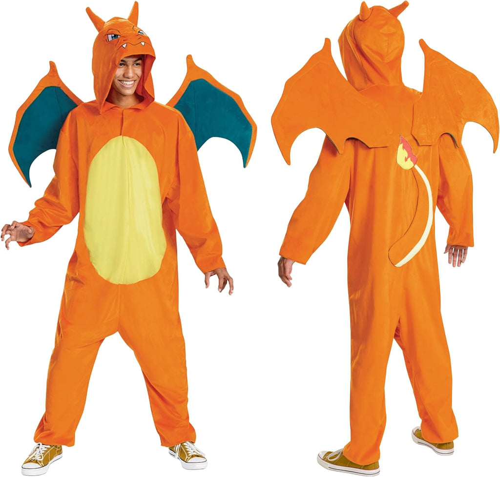 Cosfaire Charizard Costume, Deluxe Pokemon Halloween Costume with Hood and Wings, Adult Size