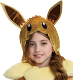 Cosfaire Girls Deluxe Girl's Pokemon Eevee Hooded Costume With Ears & Tail | Kid's Pokemon Eevee Cosplay Dress - View 3