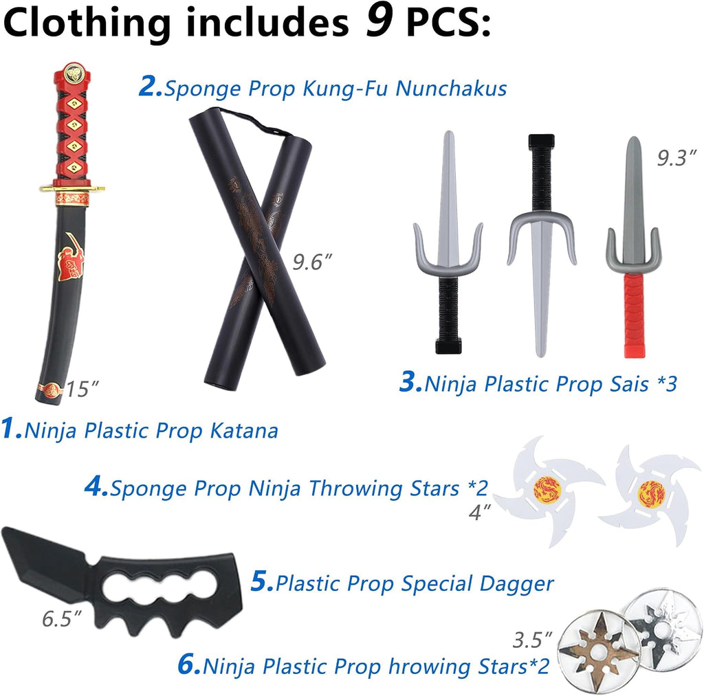 Cosfaire Kids Ninja Costume - Muscle Ninja Costume Suit with Deluxe Ninja Toys for Little Boys & Girls Halloween Cosplay Dress Up - View 3