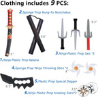 Cosfaire Kids Ninja Costume - Muscle Ninja Costume Suit with Deluxe Ninja Toys for Little Boys & Girls Halloween Cosplay Dress Up - View 3