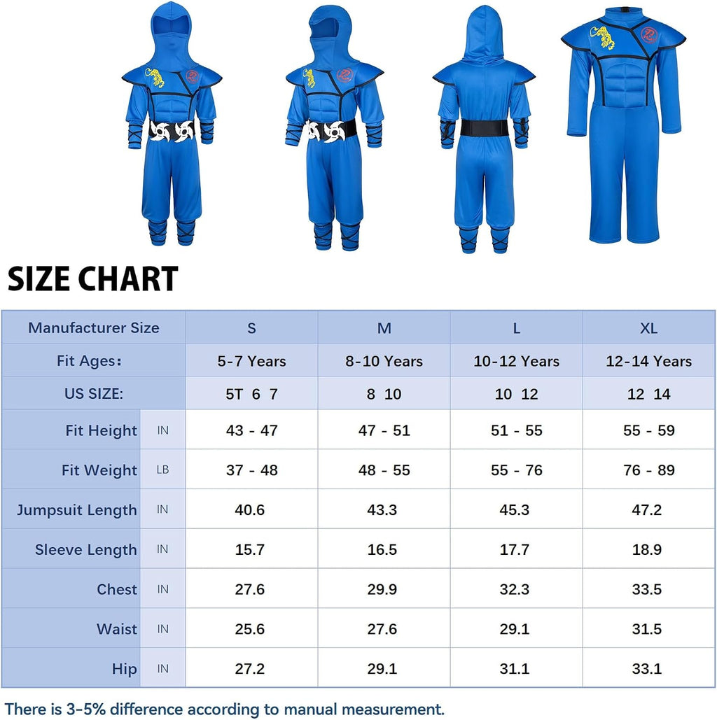 Cosfaire Kids Ninja Costume - Muscle Ninja Costume Suit with Deluxe Ninja Toys for Little Boys & Girls Halloween Cosplay Dress Up - View 4