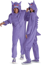Cosfaire Pokemon Gengar Costume, Gengar Pokemon Costume with Hooded Jumpsuit for Adults