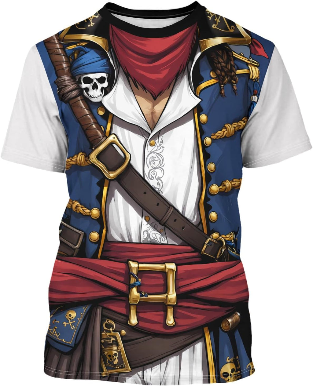 Cosfaire Anime Pirate Captain Tee Tuxedo T-Shirt Funny Cosplay Costume Tee Crewneck Short Sleeve Casual Top Unisex