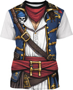 Cosfaire Anime Pirate Captain Tee Tuxedo T-Shirt Funny Cosplay Costume Tee Crewneck Short Sleeve Casual Top Unisex