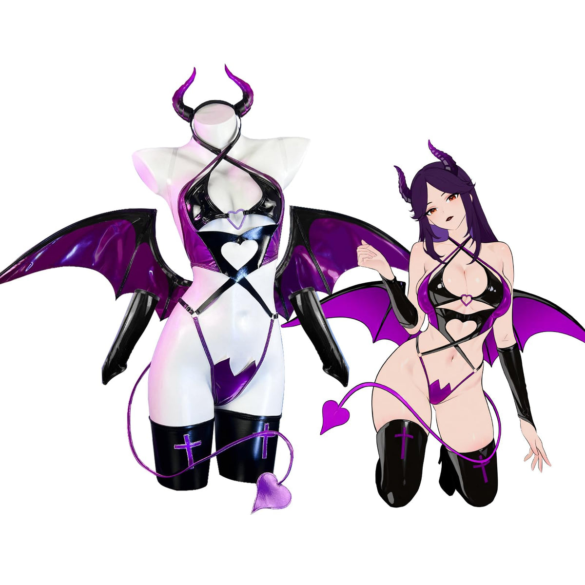 Cosfaire Succubus Costume PU Devil Cosplay Lingerie Set - View 8
