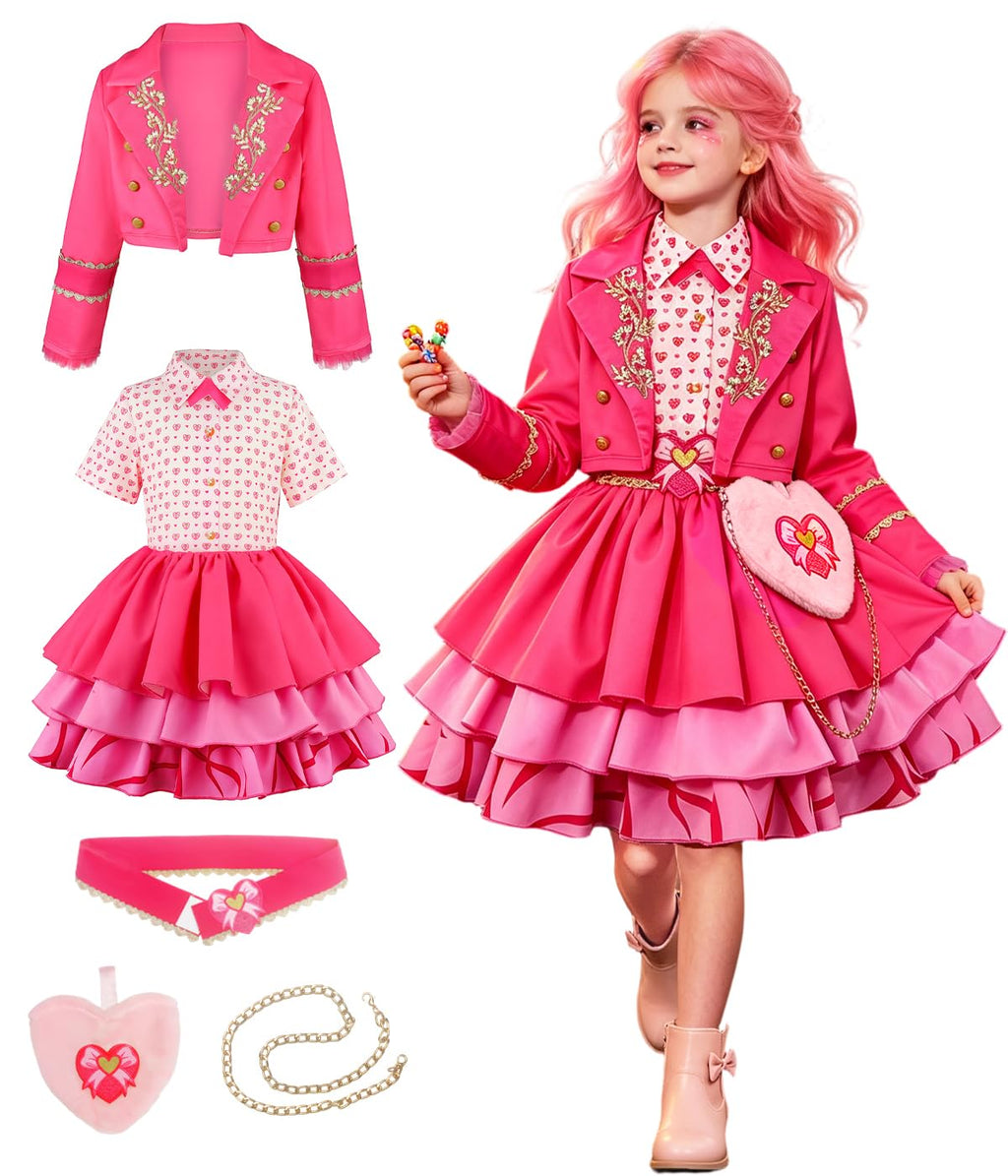 Cosfaire girls pink princess costume dress with jacket and heart bag
