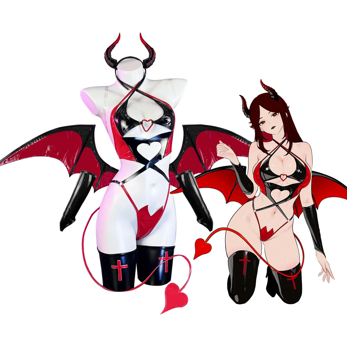 Cosfaire Succubus Costume PU Devil Cosplay Lingerie Set - View 9