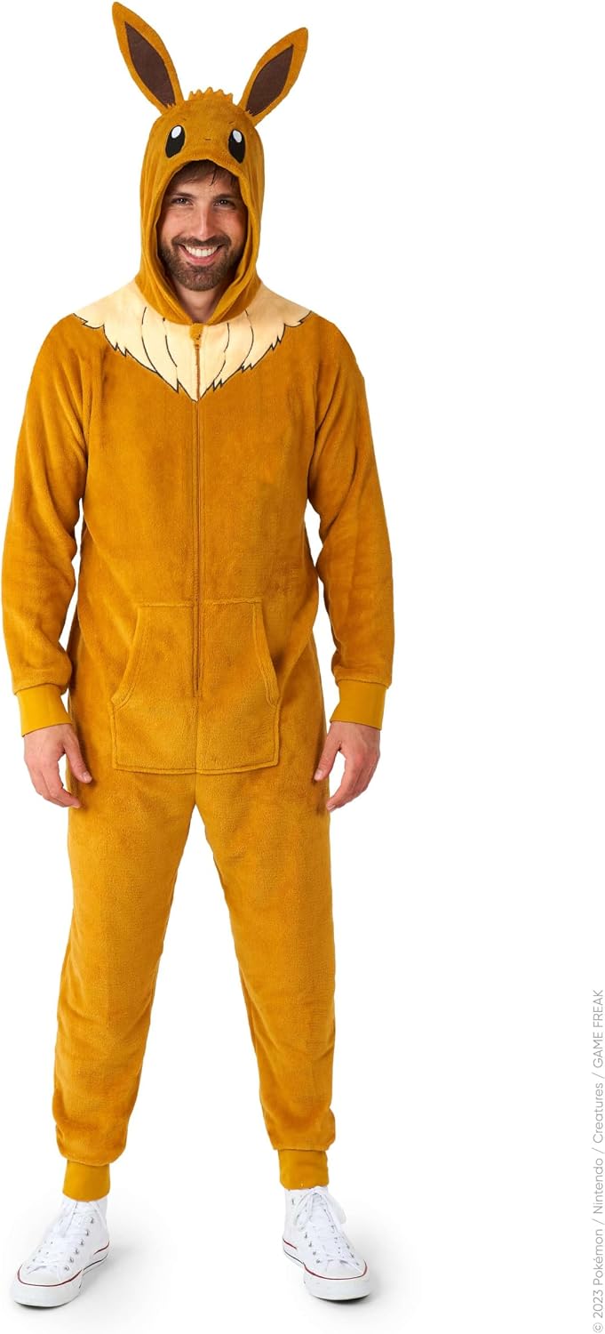 Cosfaire Adult Unisex Onesie - Pokemon One-piece Pajamas - Loose Fit - Including Pockets - Yellow