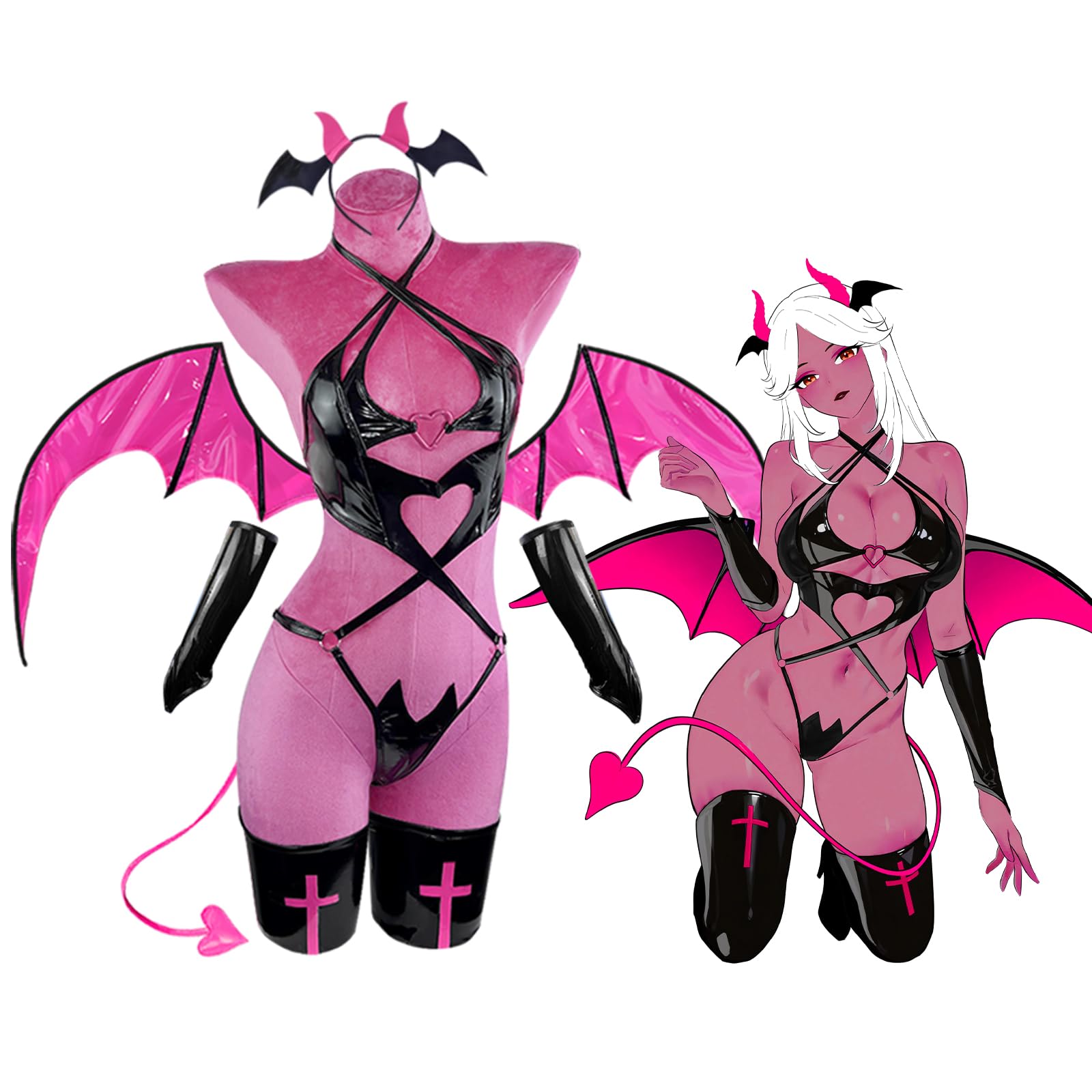 Cosfaire Succubus Costume PU Devil Cosplay Lingerie Set - View 7