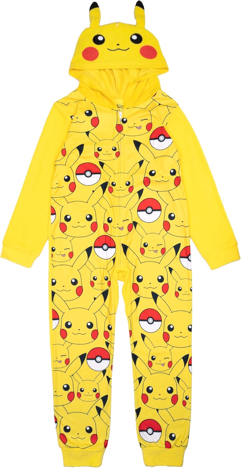 Cosfaire Pokemon Kids' One-Piece Hooded Union Suit Onesie Blanket Sleeper
