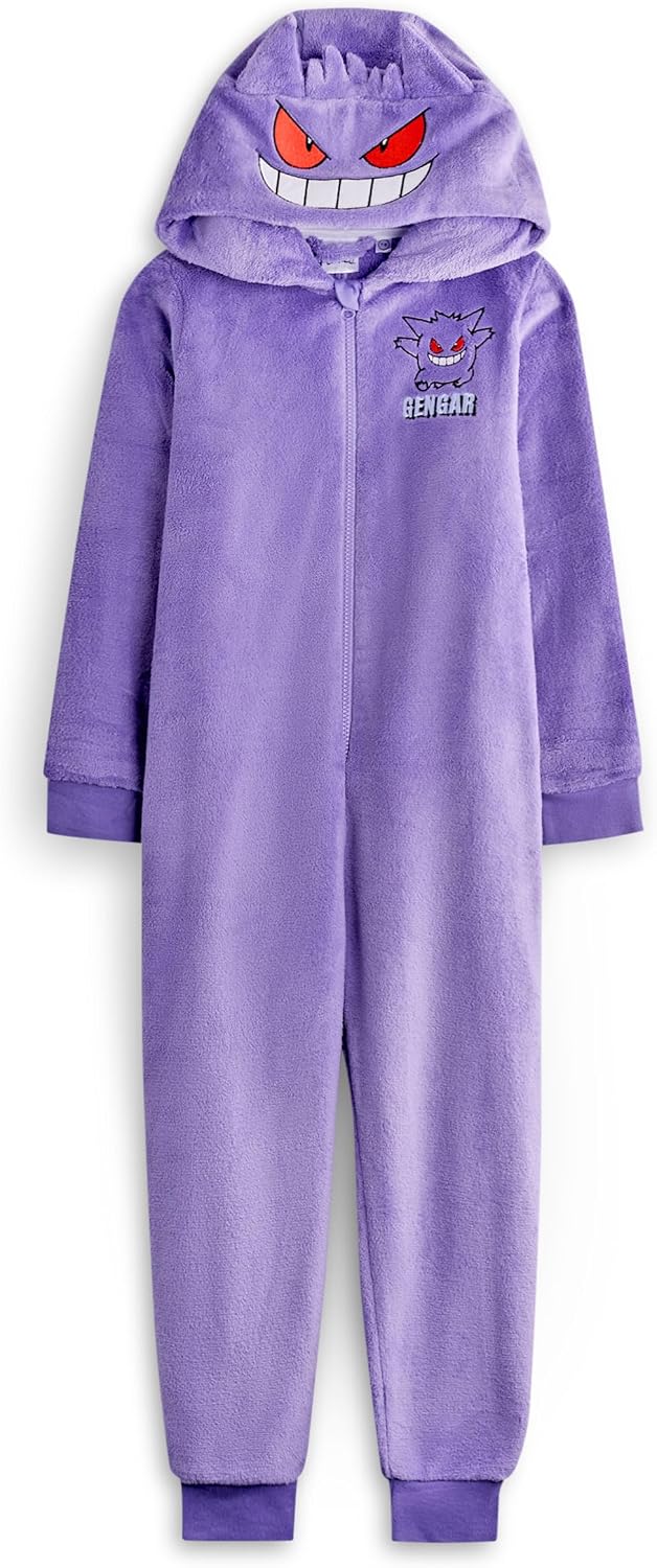 Cosfaire Pokemon Gengar Boys Onesie | Kids Gengar Character Graphic Print Hooded Sleepsuit with 3D Ears in Purple - View 5
