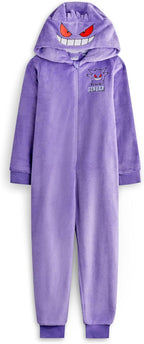 Cosfaire Pokemon Gengar Boys Onesie | Kids Gengar Character Graphic Print Hooded Sleepsuit with 3D Ears in Purple - View 5