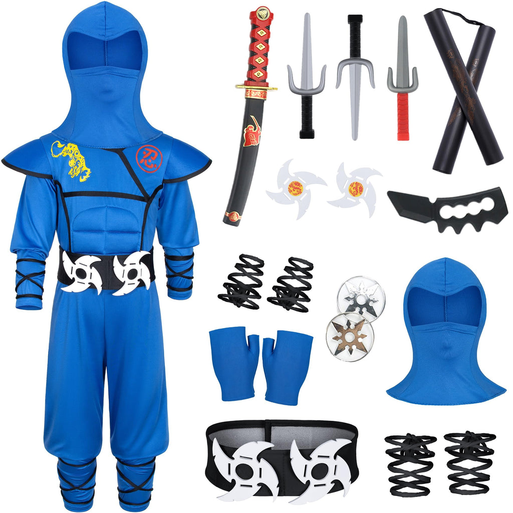Cosfaire Kids Ninja Costume - Muscle Ninja Costume Suit with Deluxe Ninja Toys for Little Boys & Girls Halloween Cosplay Dress Up - View 7