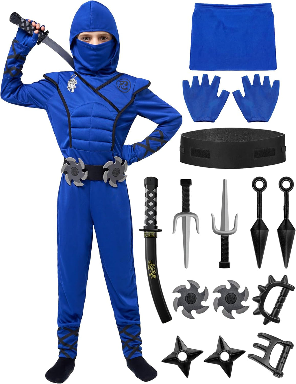 Cosfaire Halloween Ninja Costume, Ninja Outfit Set for Kids, Halloween Costumes for Boys Dress Up Party