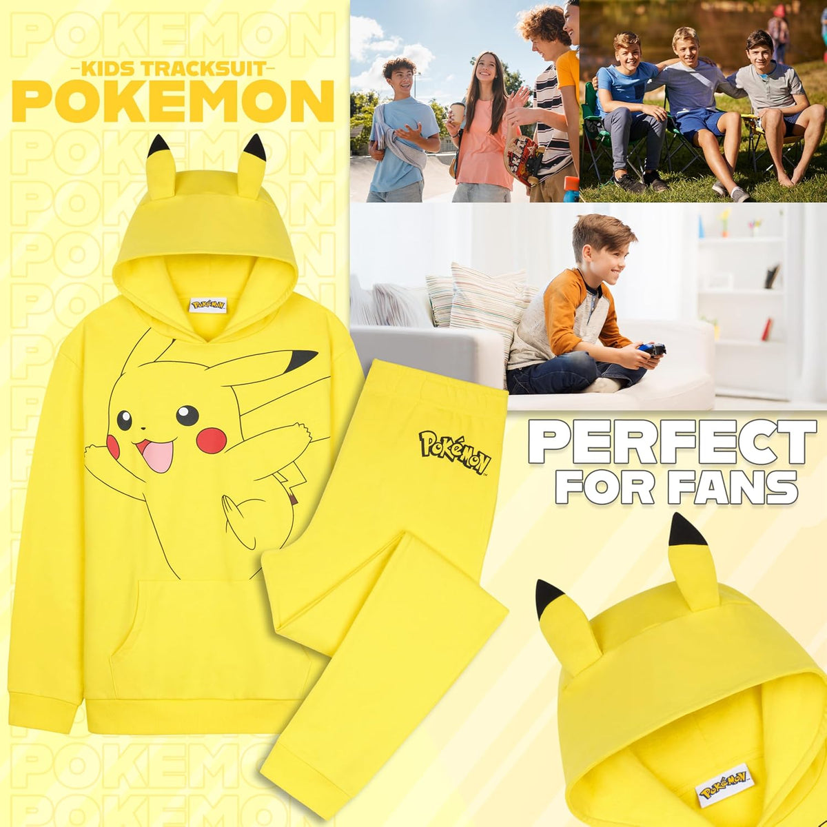 Cosfaire Pokemon Tracksuit Set Boys, Teens, 2 Pc Hoodie Joggers, Anime Hoodie Sweatpants Kids Clothes Teen Apparel, Gifts for Boys - View 2