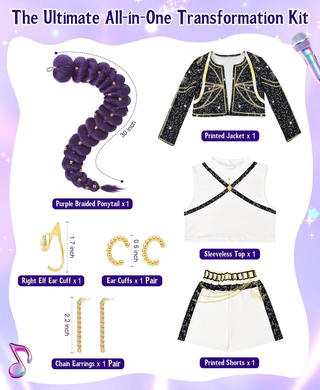 Cosfaire Girls Halloween Costume, Pop Singer Costume, Top Pants with Purple Braid for Cosplay Birthday Party, 4-12 Years - View 4