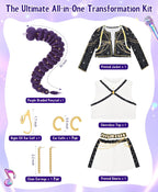 Cosfaire Girls Halloween Costume, Pop Singer Costume, Top Pants with Purple Braid for Cosplay Birthday Party, 4-12 Years - View 4