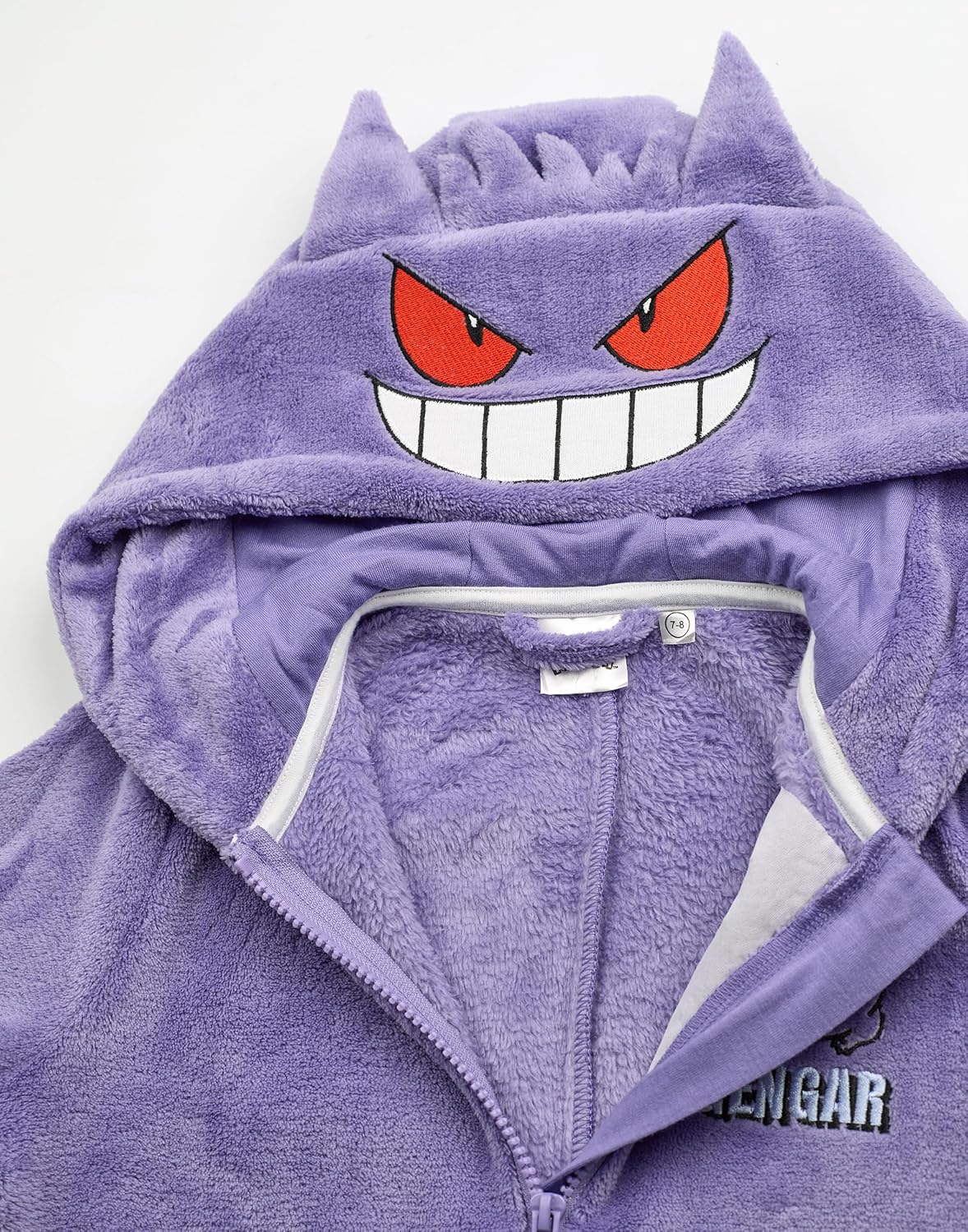 Cosfaire Pokemon Gengar Boys Onesie | Kids Gengar Character Graphic Print Hooded Sleepsuit with 3D Ears in Purple - View 6