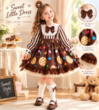 Cute Girls Chocolate Cookie Candy Halloween Costume Dress Striped Long Sleeve Donut Theme Party Cosplay Outfit for Kids Ages 3-9