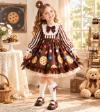Cute Girls Chocolate Cookie Candy Halloween Costume Dress Striped Long Sleeve Donut Theme Party Cosplay Outfit for Kids Ages 3-9