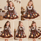 Cute Girls Chocolate Cookie Candy Halloween Costume Dress Striped Long Sleeve Donut Theme Party Cosplay Outfit for Kids Ages 3-9