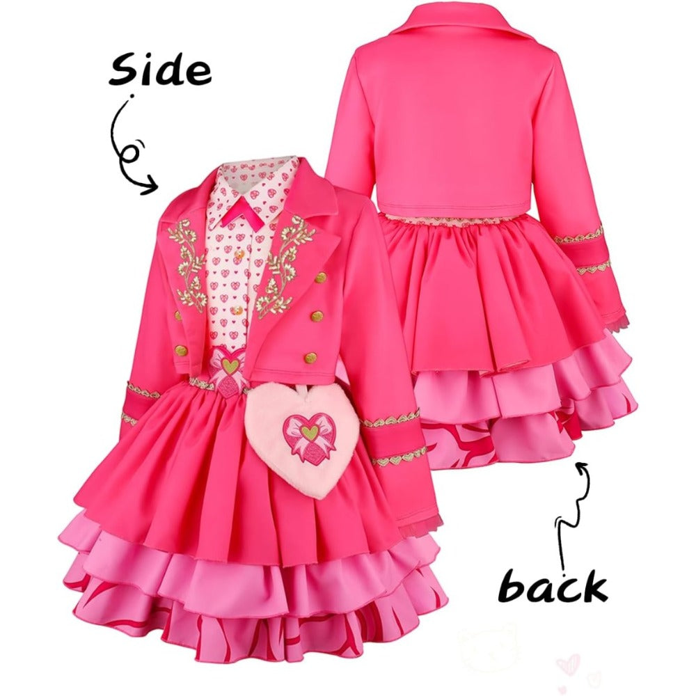 Front, side and back views of the girls pink princess costume dress