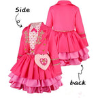 Front, side and back views of the girls pink princess costume dress